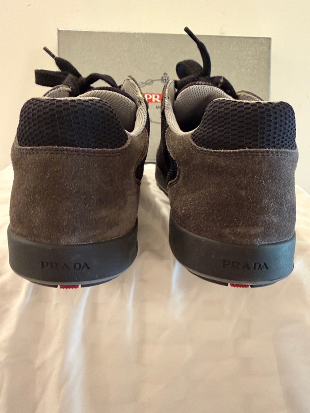 Prada Men's Dark Brown and Black Suede Mesh Sneakers - Picture 2 of 15